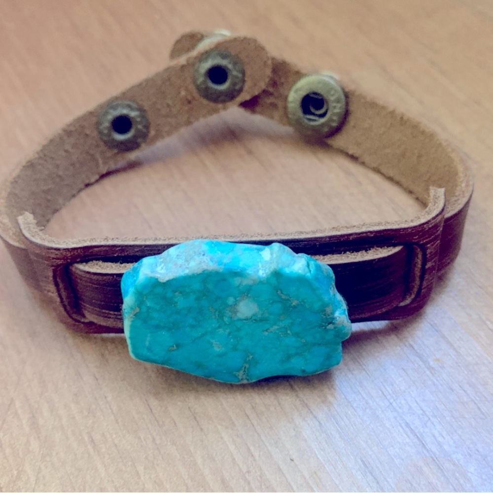 New Boho Leather Blue Regalite Stone Bracelet